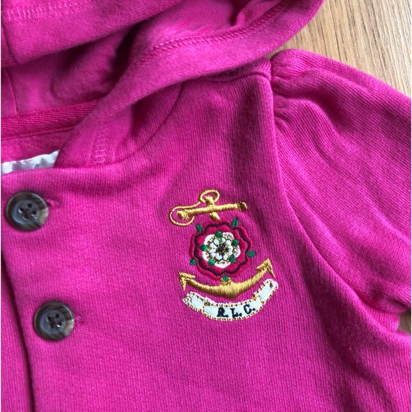NWT Ralph Lauren Baby Girl Hooded Sweatshirt-Pink with Buttons and Peplum Bottom - Picture 3 of 6